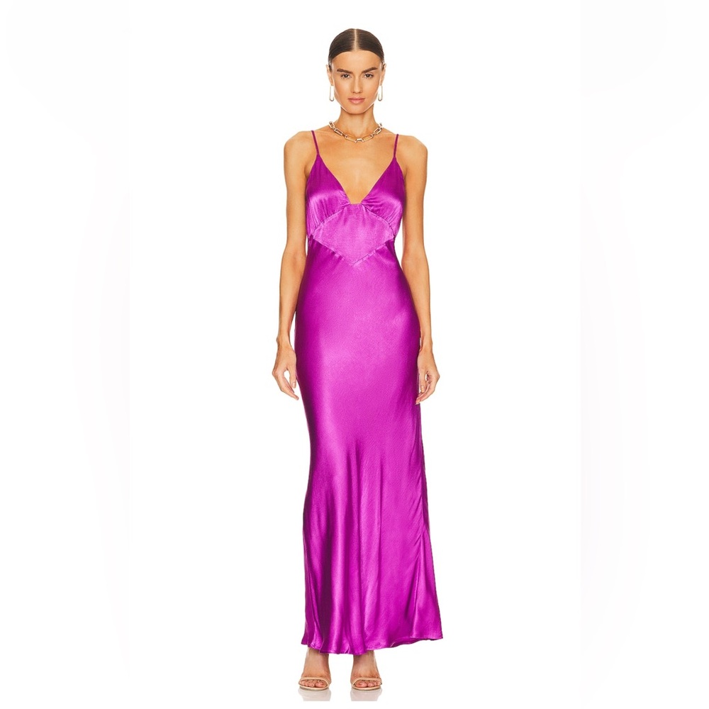 Bardot Fuchsia Satin Slip Midi Dress
